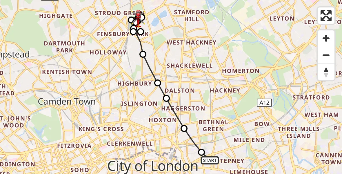 Flight route Air Ambulance Helicopter Royal London Hospital - Stoke Newington, 31 May 2026, 13:29