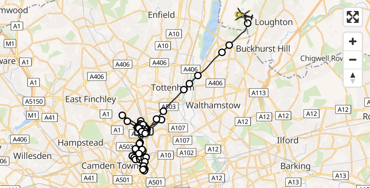 Flight route Police Helicopter Stoke Newington - Sewardstonebury, 31 May 2026, 13:31