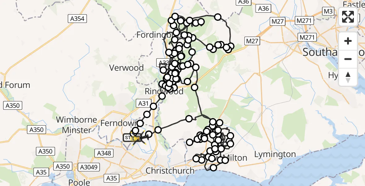 Flight route Police Helicopter Parley Cross - Bournemouth Airport, 31 May 2026, 14:05