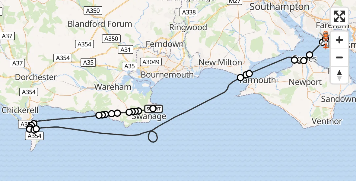 Flight route Coastguard Helicopter Studland - Solent Airport, 31 May 2026, 14:32