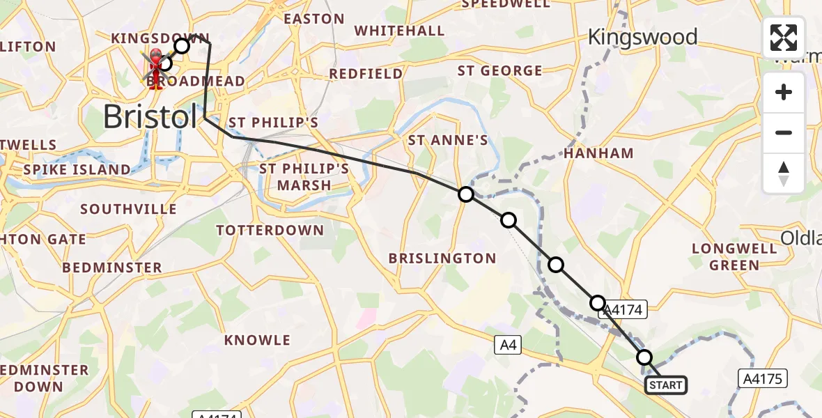 Flight route Air Ambulance Helicopter Bristol - Bristol Royal Infirmary, 31 May 2026, 14:47