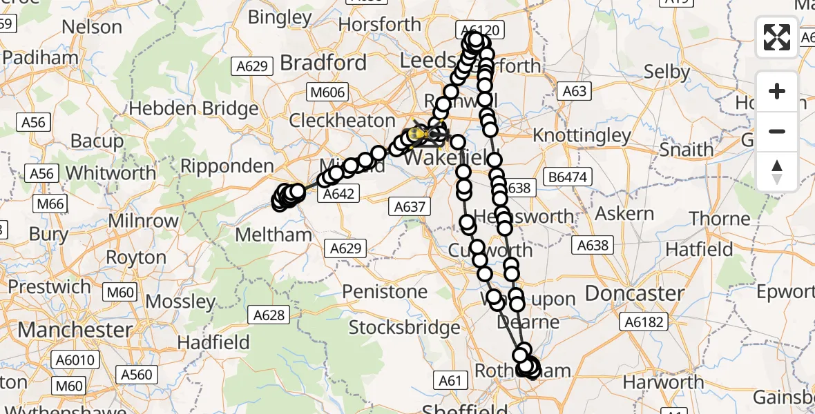 Flight route Police Helicopter East Ardsley - Brandy Carr, 31 May 2026, 15:06