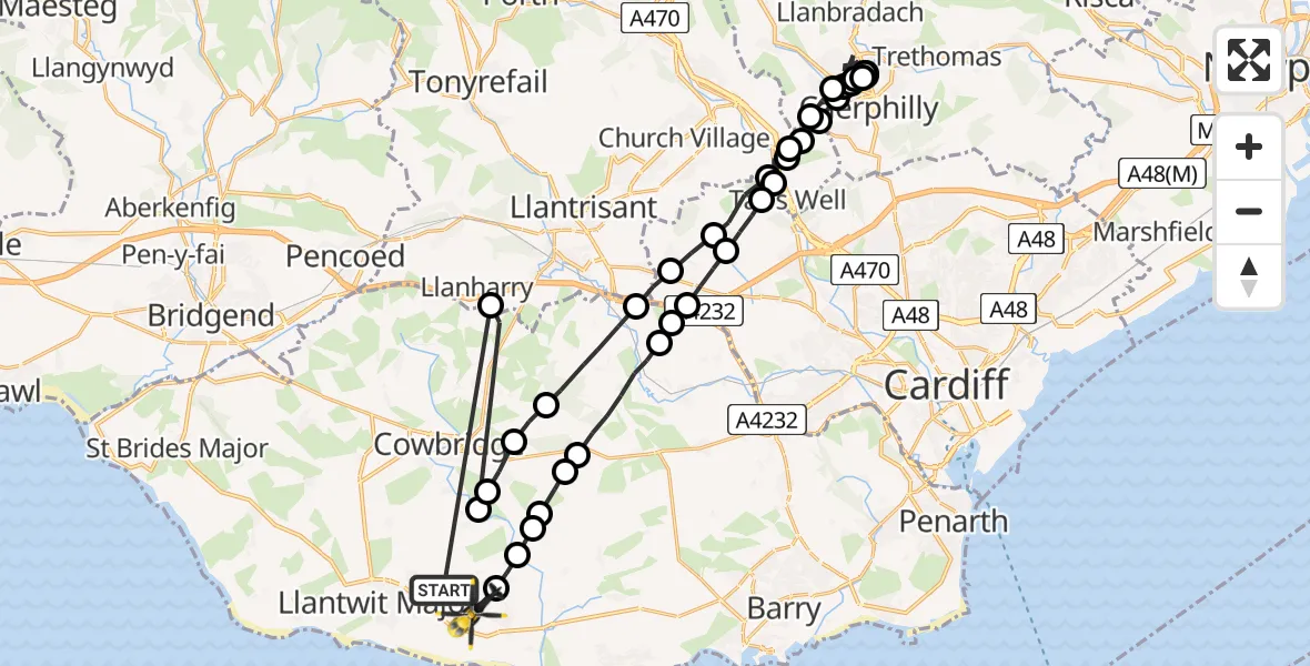 Flight route Police Helicopter MOD St Athan - MOD St Athan, 31 May 2026, 15:26