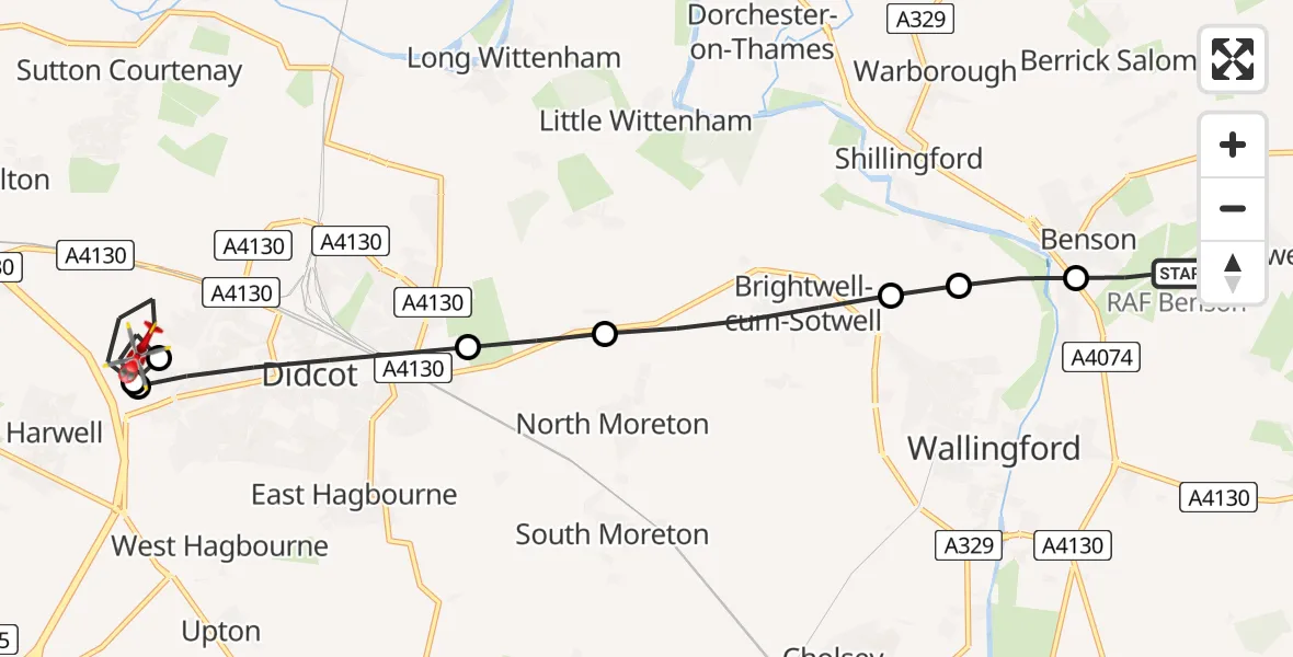 Flight route Air Ambulance Helicopter RAF Benson - Vale of White Horse, 31 May 2026, 15:38