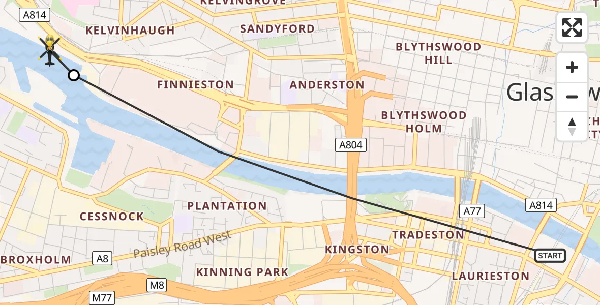 Flight route Police Helicopter Glasgow - Glasgow City Heliport, 31 May 2026, 15:41