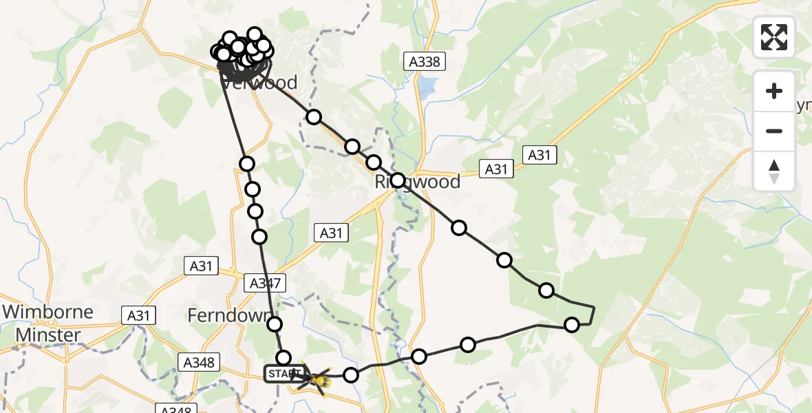 Flight route Police Helicopter Hurn - Bournemouth Airport, 31 May 2026, 16:10