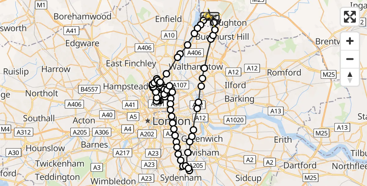 Flight route Police Helicopter Metropolitan Police Air Support Unit Lippitts Hill - Sewardstonebury, 31 May 2026, 16:17