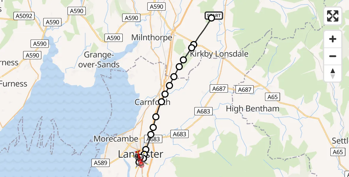 Flight route Air Ambulance Helicopter Mansergh - Lancaster General, 31 May 2026, 16:39