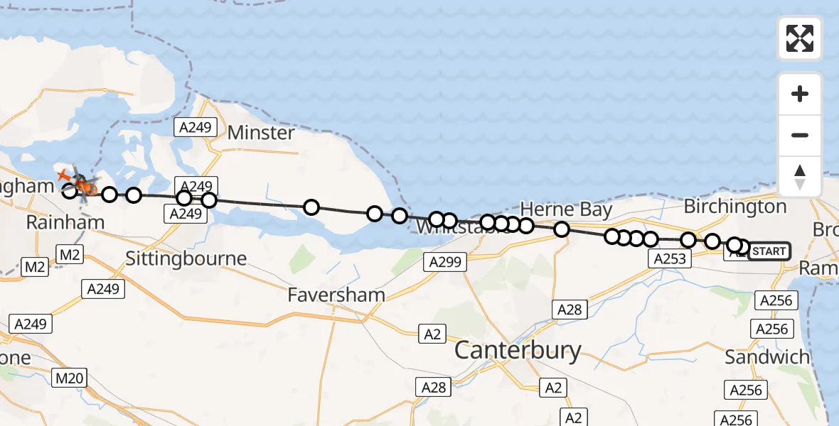 Flight route Coastguard Helicopter Manston Airport - Gillingham, 31 May 2026, 16:47
