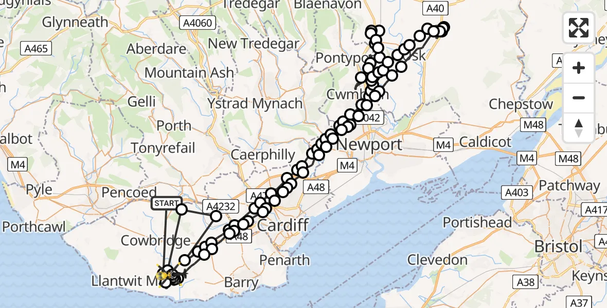 Flight route Police Helicopter Brynsadler - Flemingston, 31 May 2026, 17:04