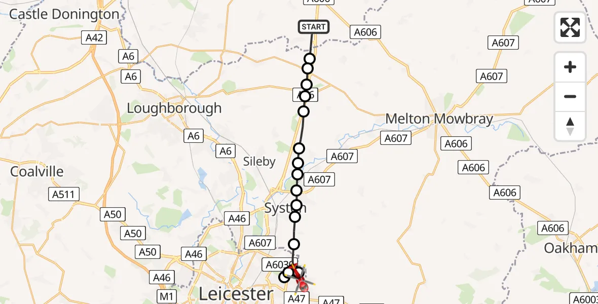 Flight route Air Ambulance Helicopter Willoughby on the Wolds - Nether Hall, 31 May 2026, 17:09
