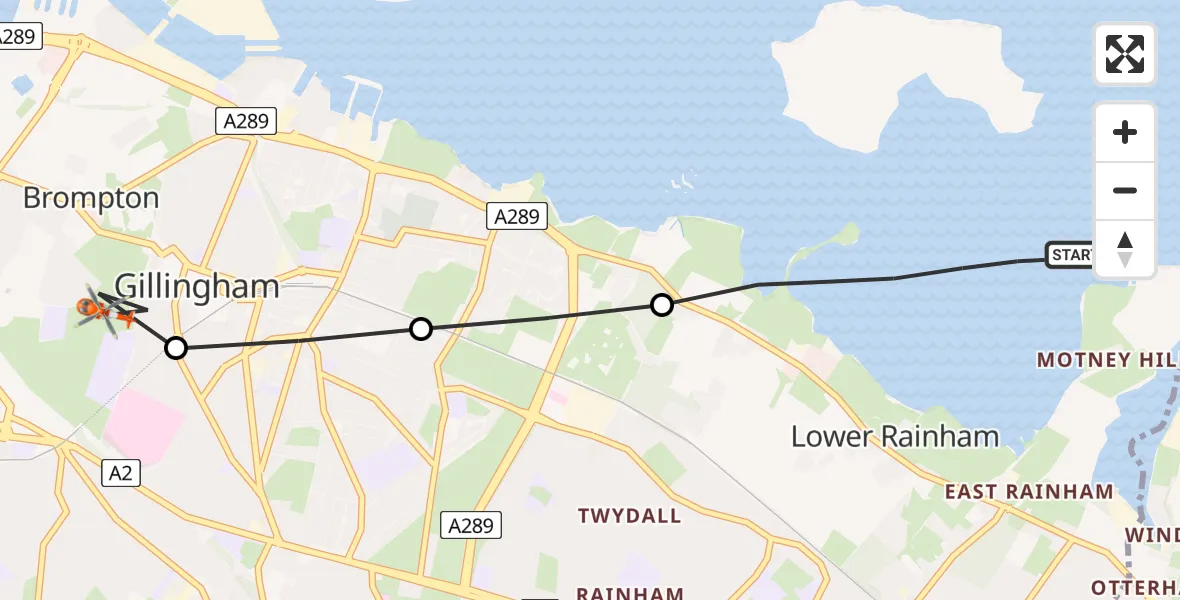 Flight route Coastguard Helicopter Gillingham - Chatham, 31 May 2026, 17:21