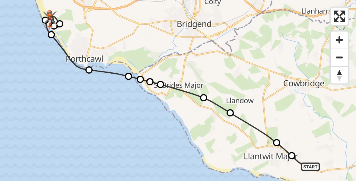Flight route Coastguard Helicopter MOD St Athan - Porthcawl, 31 May 2026, 17:32
