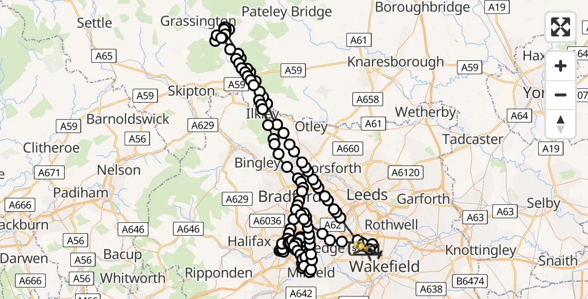 Flight route Police Helicopter East Ardsley - Brandy Carr, 31 May 2026, 17:50