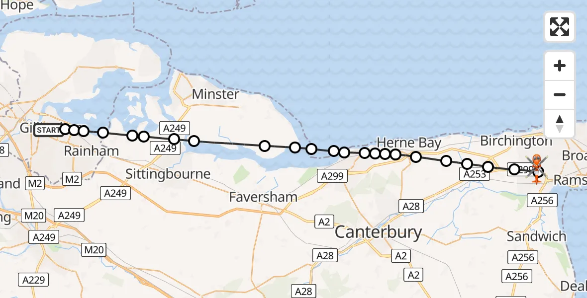 Flight route Coastguard Helicopter Chatham - Manston Airport, 31 May 2026, 17:55