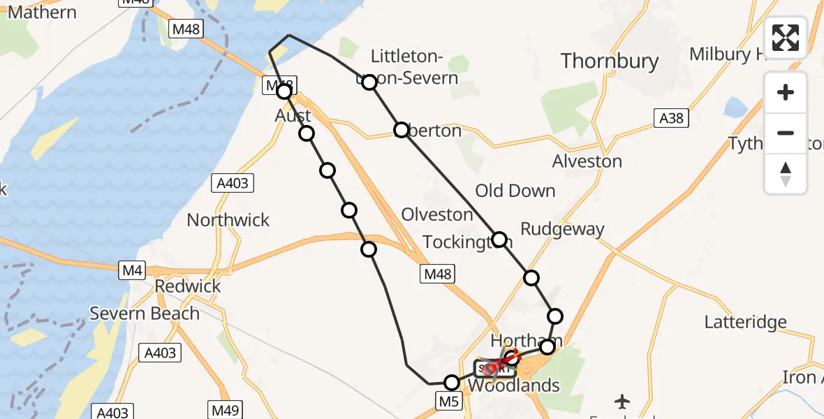 Flight route Air Ambulance Helicopter Almondsbury Helicopter Base - Almondsbury Helicopter Base, 31 May 2026, 18:14