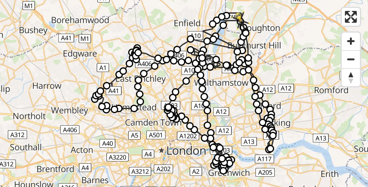 Flight route Police Helicopter Epping Forest - Metropolitan Police Air Support Unit Lippitts Hill, 31 May 2026, 18:30