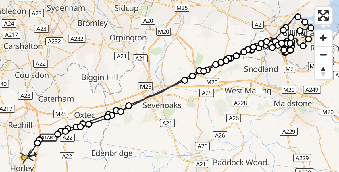 Flight route Police Helicopter Tandridge - Salfords, 31 May 2026, 18:55