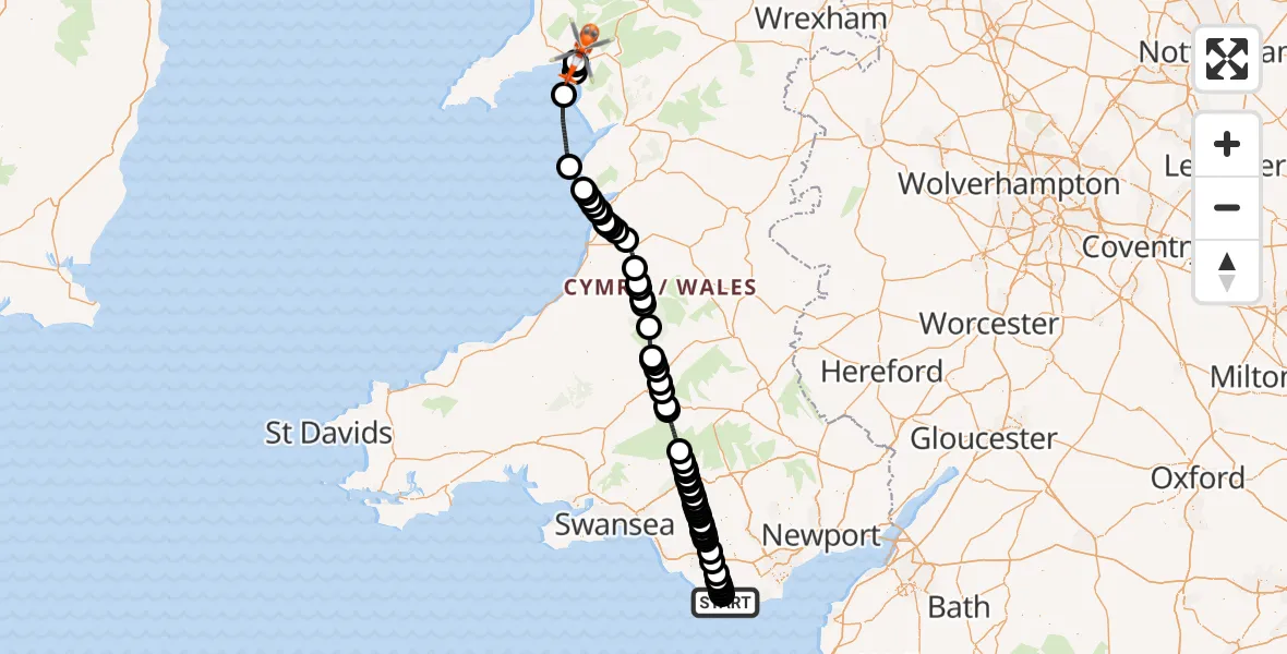 Flight route Coastguard Helicopter MOD St Athan - Prenteg, 31 May 2026, 18:56