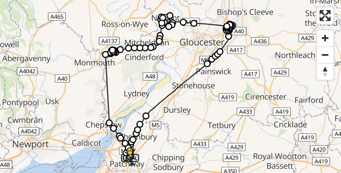 Flight route Police Helicopter Almondsbury Helicopter Base - Almondsbury Helicopter Base, 31 May 2026, 19:01