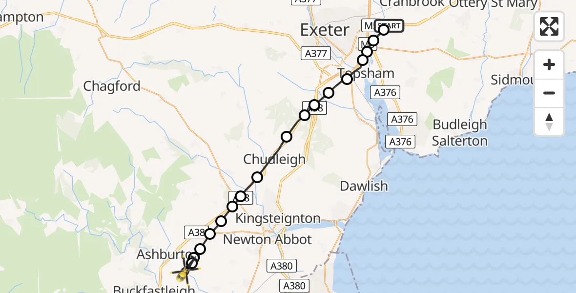 Flight route Police Helicopter Exeter International Airport - Well Farm Airstrip, 31 May 2026, 19:08