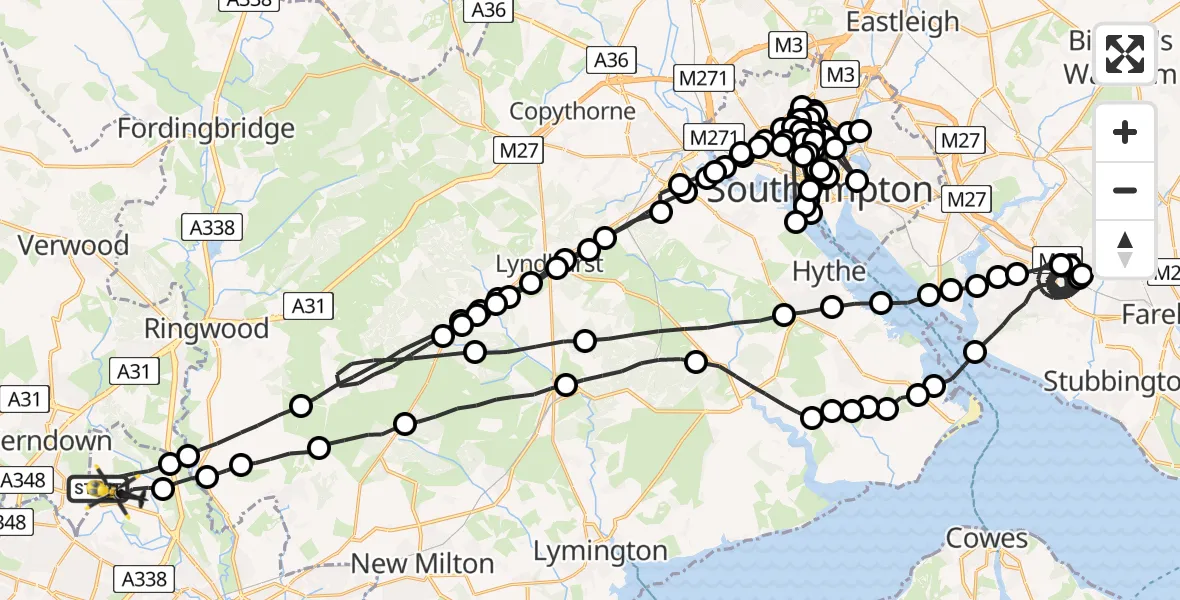 Flight route Police Helicopter Bournemouth Airport - Bournemouth Airport, 31 May 2026, 20:05