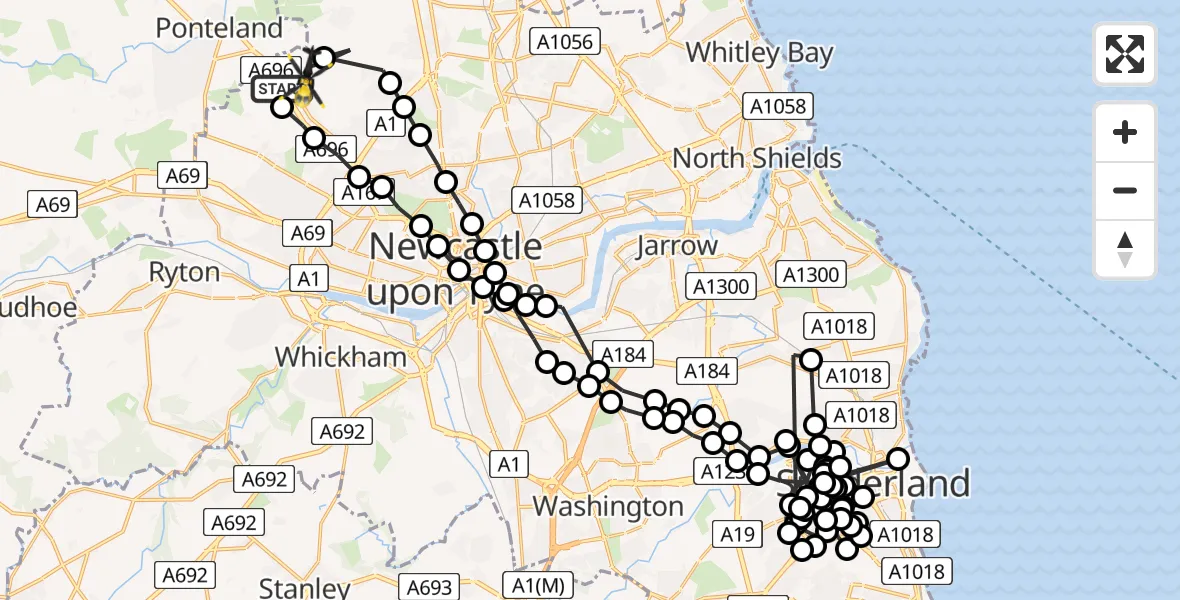 Flight route Police Helicopter Newcastle International Airport - Newcastle International Airport, 31 May 2026, 21:18