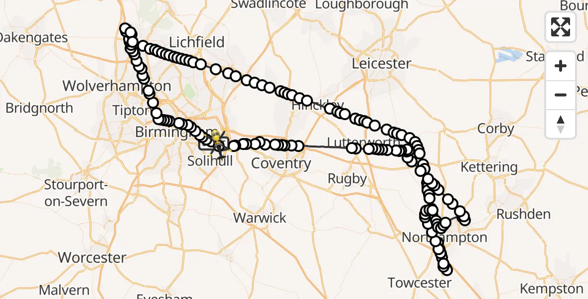 Flight route Police Helicopter Birmingham Airport - Birmingham Airport, 31 May 2026, 21:22