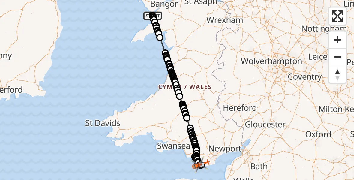 Flight route Coastguard Helicopter Caernarfon Airport - MOD St Athan, 31 May 2026, 21:47