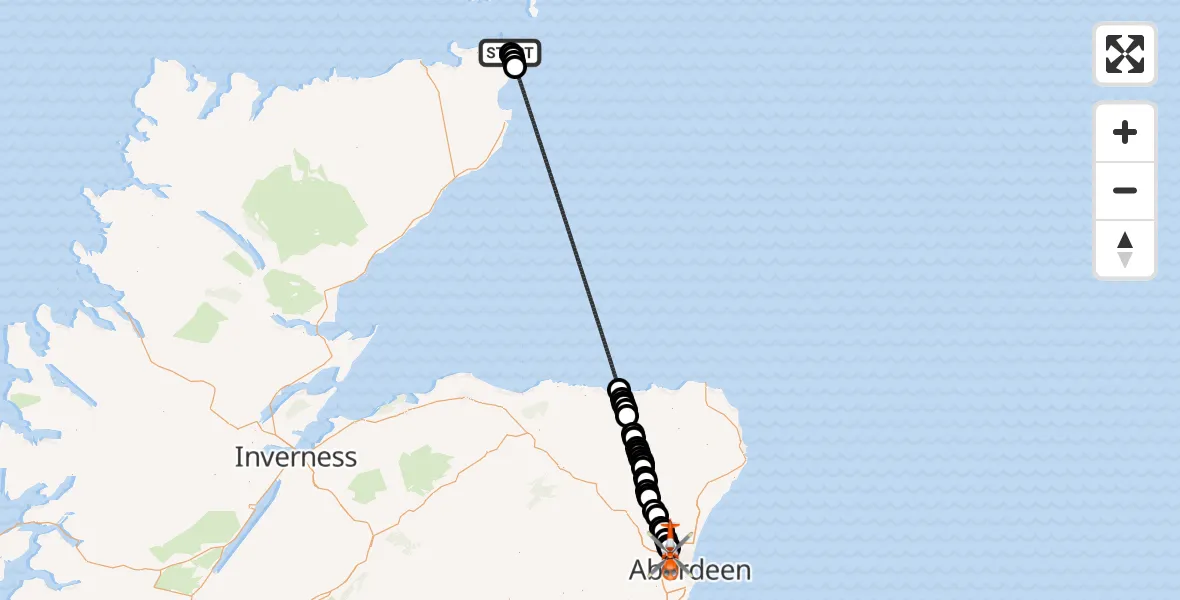 Flight route Coastguard Helicopter North Atlantic Ocean - Aberdeen International Airport, 31 May 2026, 21:54