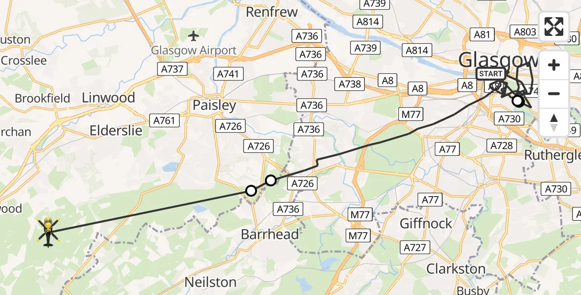 Flight route Police Helicopter Glasgow - Renfrewshire, 31 May 2026, 22:18