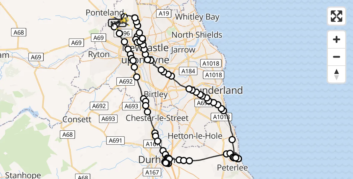 Flight route Police Helicopter Newcastle International Airport - Newcastle International Airport, 31 May 2026, 22:36