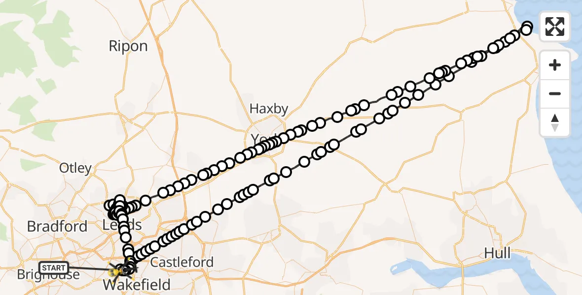 Flight route Police Helicopter Bailiff Bridge - Brandy Carr, 31 May 2026, 22:54