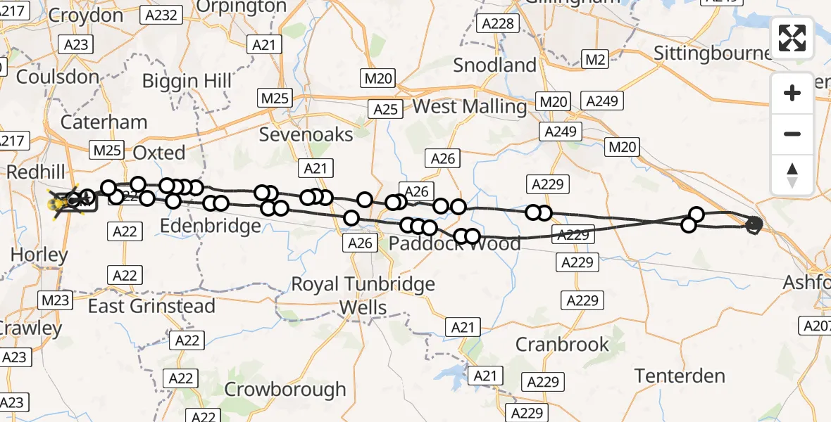 Flight route Police Helicopter South Nutfield - South Nutfield, 31 May 2026, 23:12