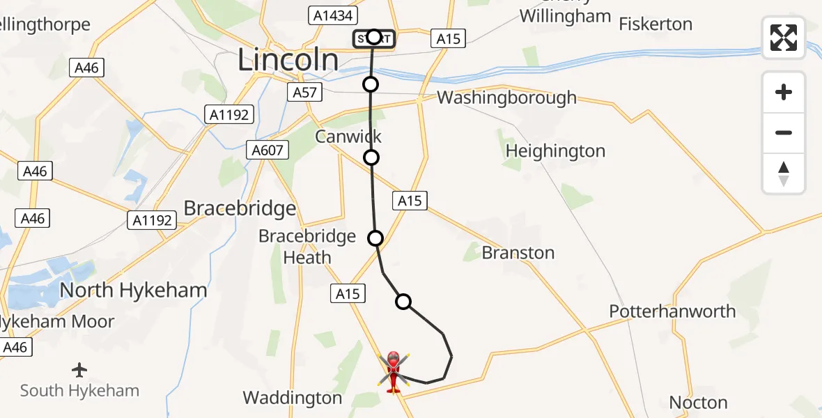Flight route Air Ambulance Helicopter Lincoln County Trauma Unit - North Kesteven, 01 June 2026, 00:23