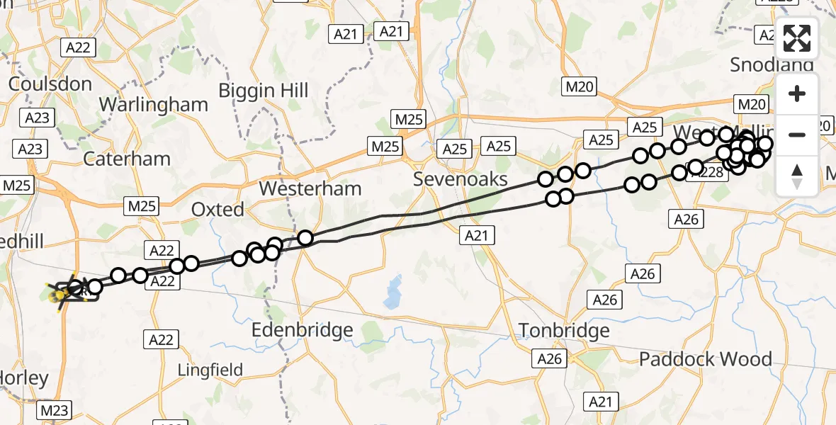 Flight route Police Helicopter South Nutfield - South Nutfield, 01 June 2026, 00:25