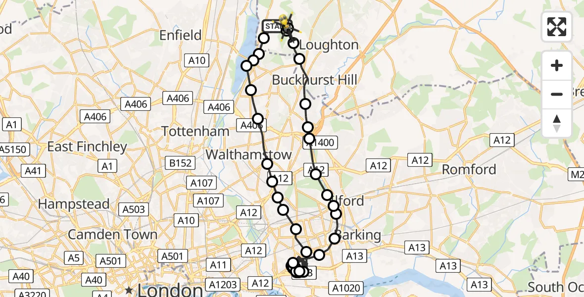 Flight route Police Helicopter Sewardstonebury - Metropolitan Police Air Support Unit Lippitts Hill, 01 June 2026, 00:46