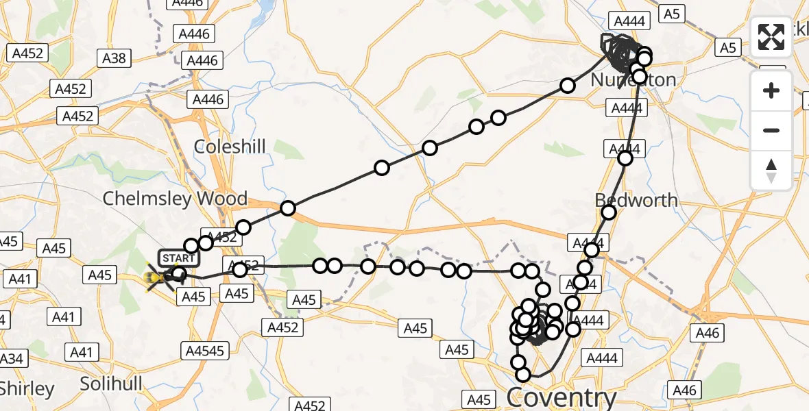 Flight route Police Helicopter Birmingham Airport - Birmingham Airport, 01 June 2026, 02:00