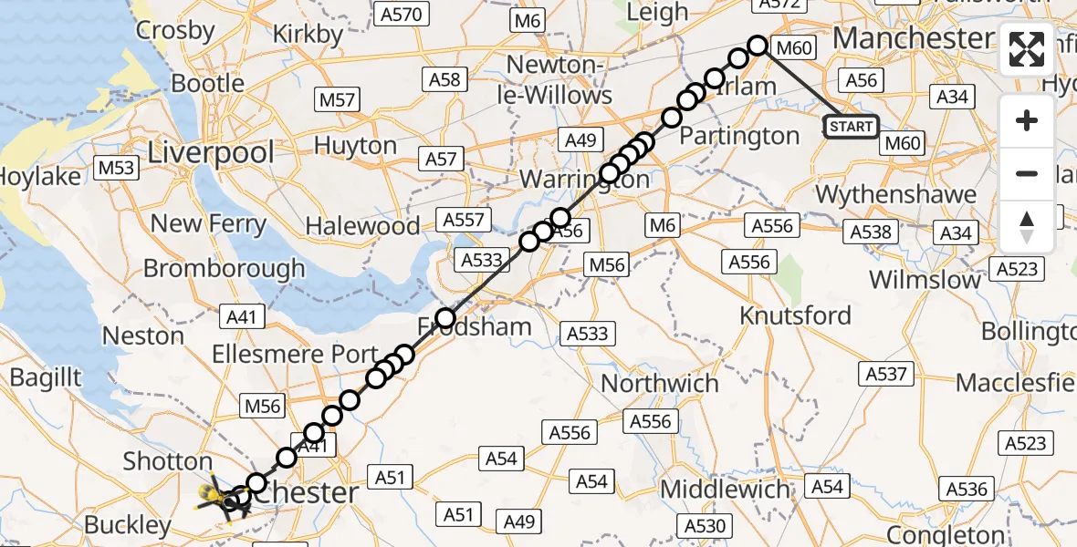 Flight route Police Helicopter Sale - Hawarden Airport, 01 June 2026, 02:25