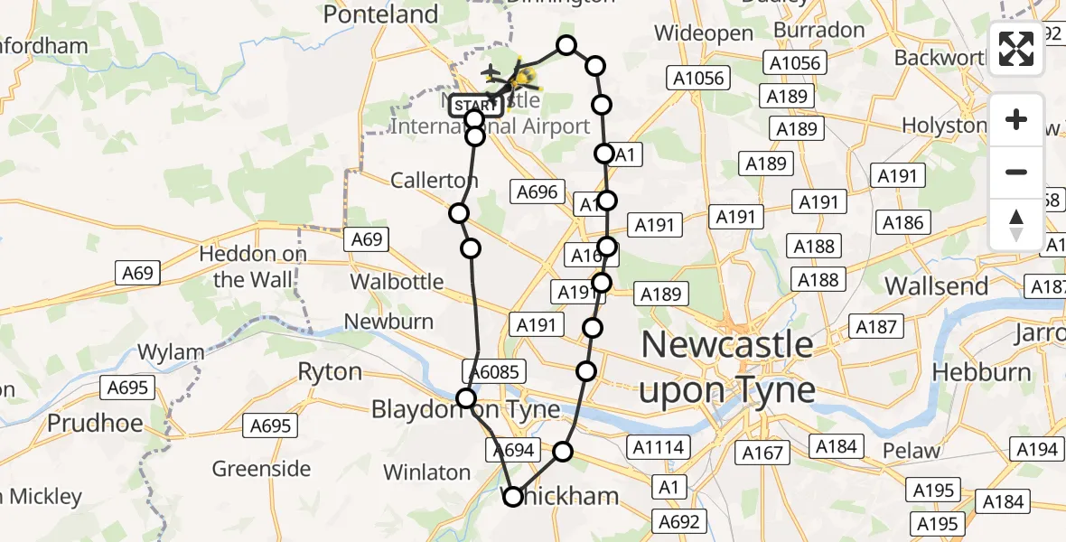 Flight route Police Helicopter Newcastle International Airport - Newcastle International Airport, 01 June 2026, 02:47