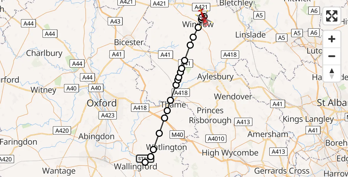Flight route Air Ambulance Helicopter RAF Benson - RAF Little Horwood, 01 June 2026, 07:06