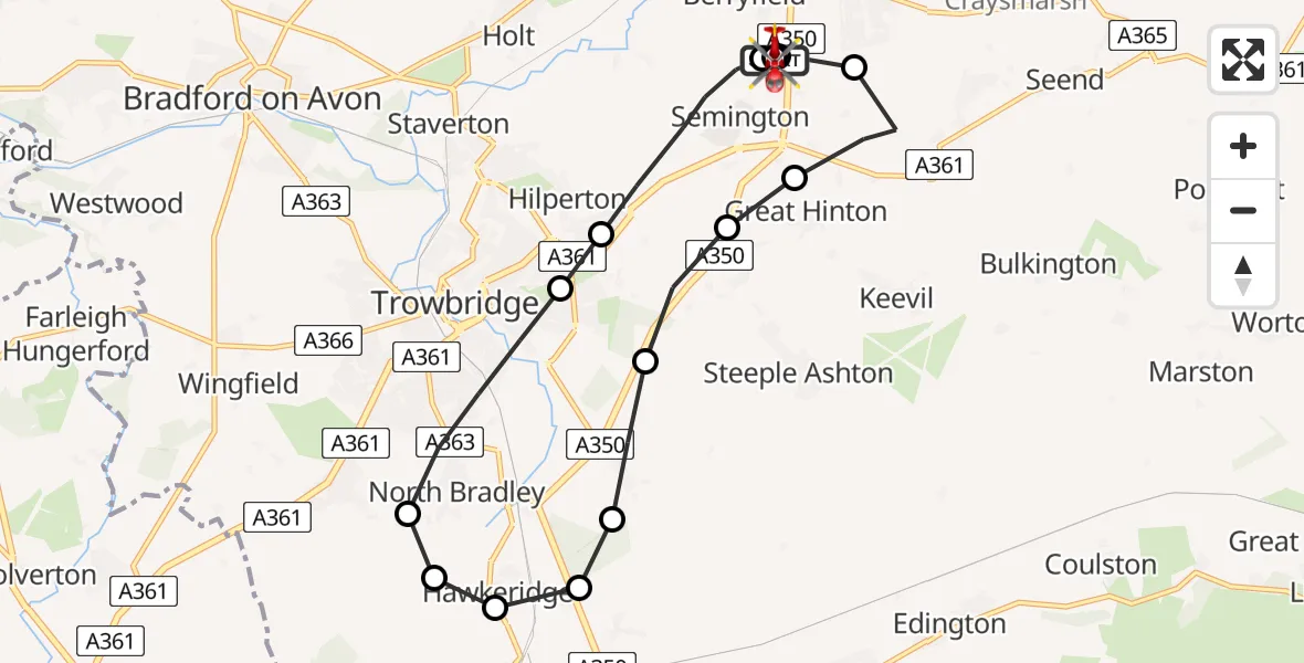 Flight route Air Ambulance Helicopter Wiltshire Air Ambulance - Wiltshire Air Ambulance, 01 June 2026, 07:29
