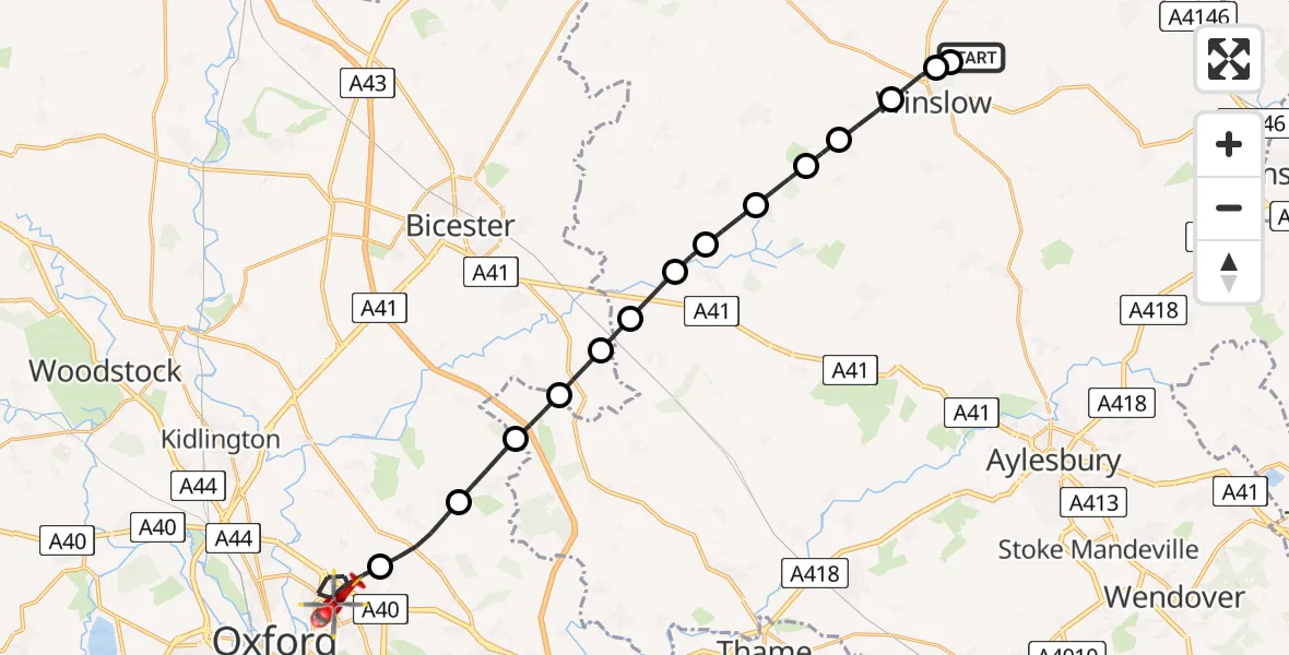 Flight route Air Ambulance Helicopter RAF Little Horwood - Oxford, 01 June 2026, 08:22