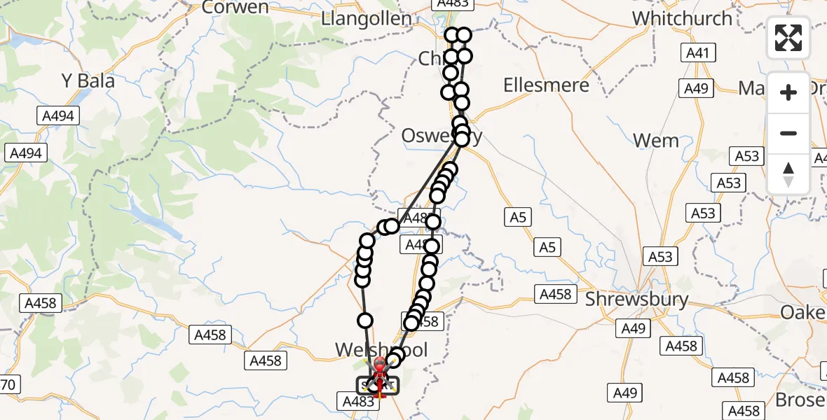 Flight route Air Ambulance Helicopter Welshpool Airport - Welshpool Airport, 01 June 2026, 09:00