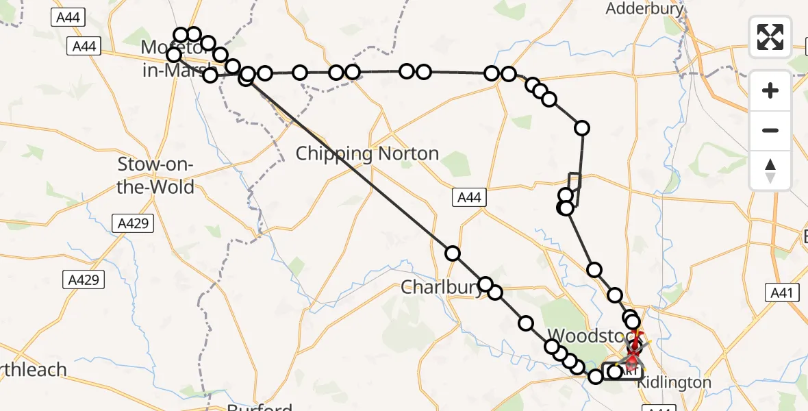 Flight route Air Ambulance Helicopter Begbroke - London Oxford Airport, 01 June 2026, 09:27