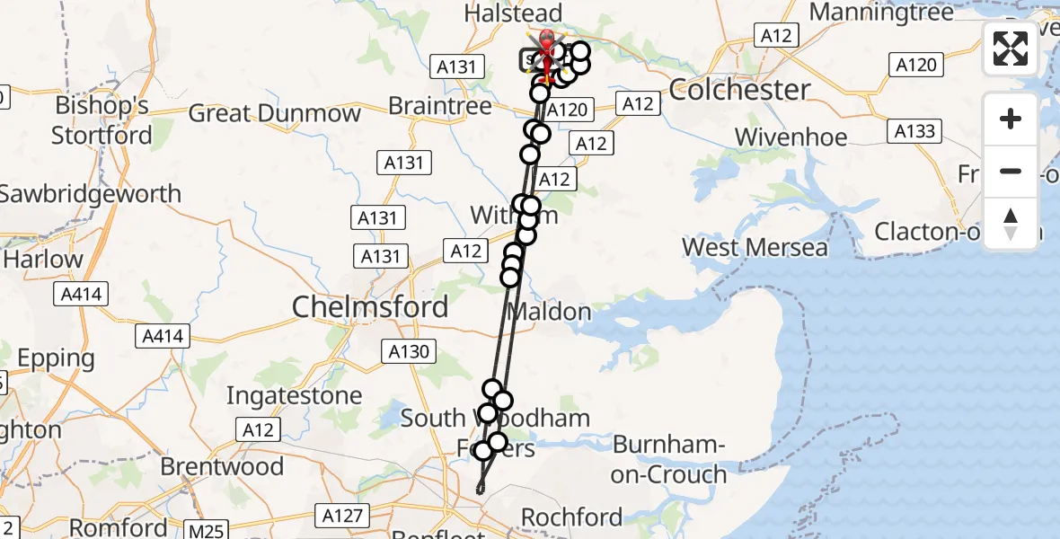 Flight route Air Ambulance Helicopter Earls Colne Airfield - Earls Colne Airfield, 01 June 2026, 09:36