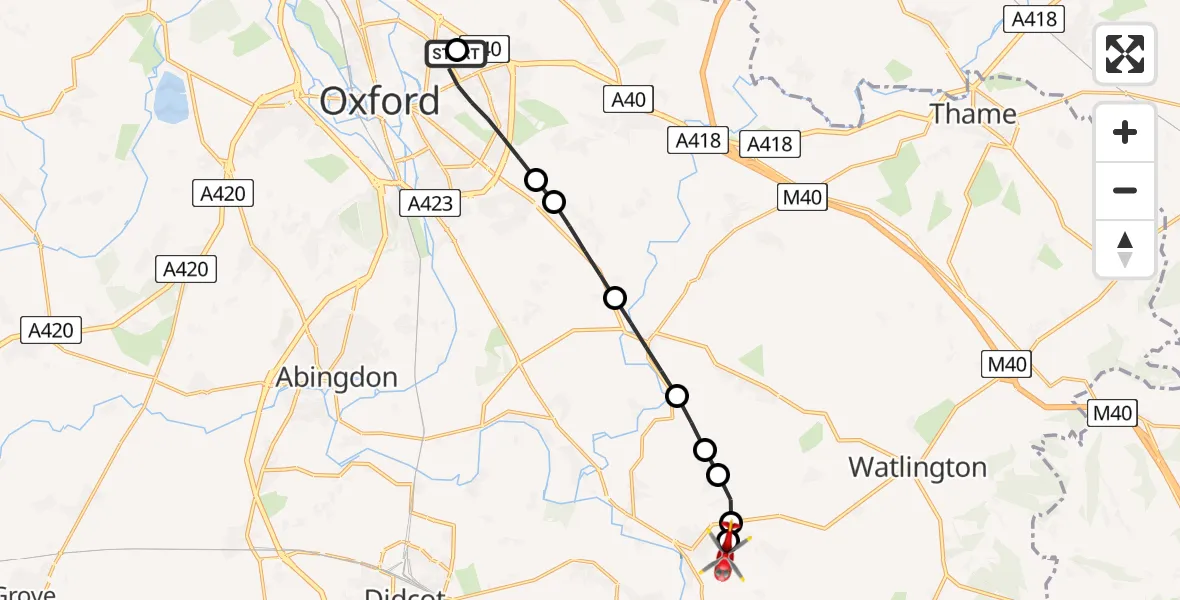 Flight route Air Ambulance Helicopter John Radcliffe Hospital - RAF Benson, 01 June 2026, 09:53