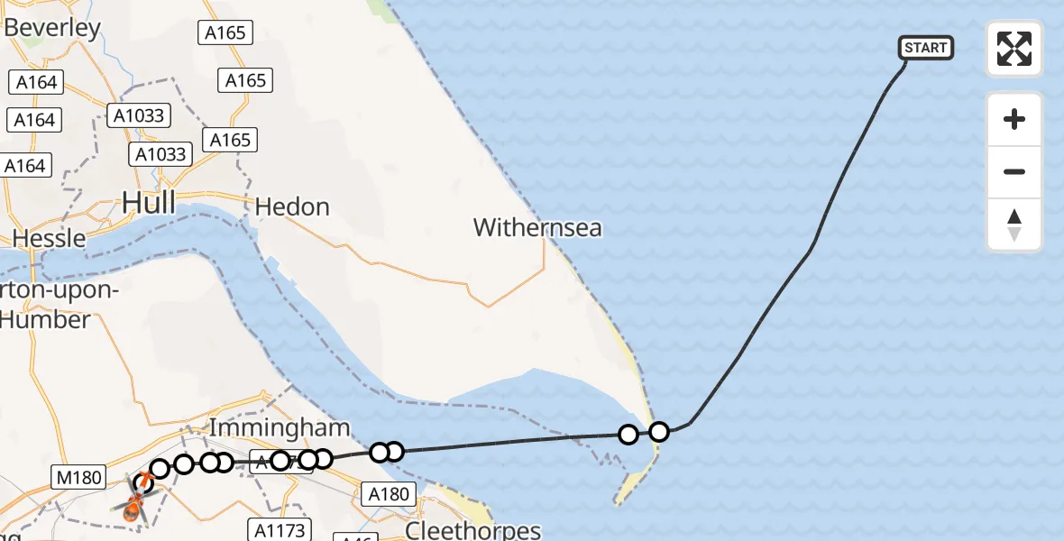 Flight route Coastguard Helicopter North Sea - Humberside Airport, 01 June 2026, 10:04