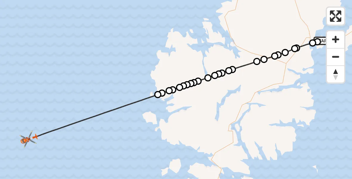Flight route Coastguard Helicopter Stornoway Airport - North Atlantic Ocean, 01 June 2026, 10:53