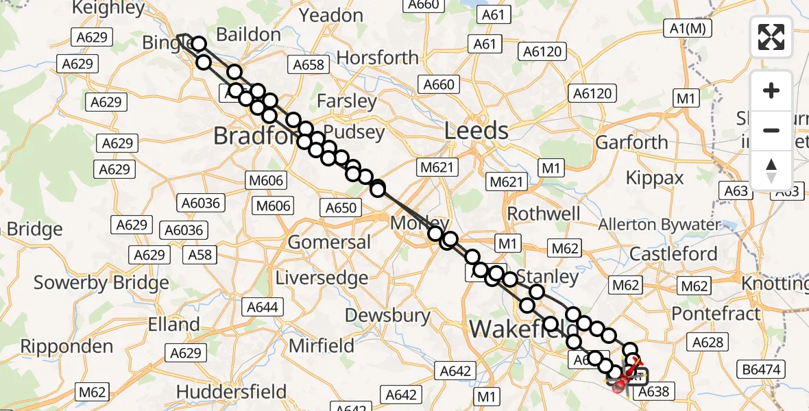 Flight route Air Ambulance Helicopter YAA Nostell Helicopter Port - YAA Nostell Helicopter Port, 01 June 2026, 11:21